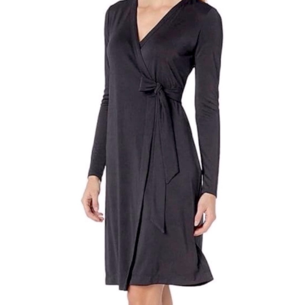 Lark & Ro Black Long Sleeve Wrap Dress